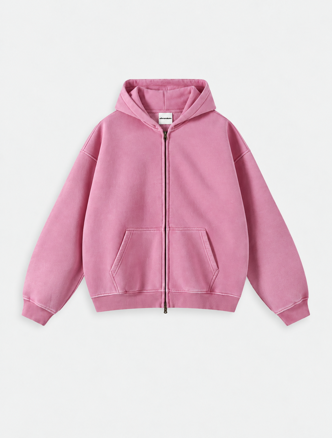 Washed Distressed Fleece Zip-Up Jacket