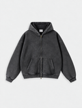 Washed Distressed Fleece Zip-Up Jacket