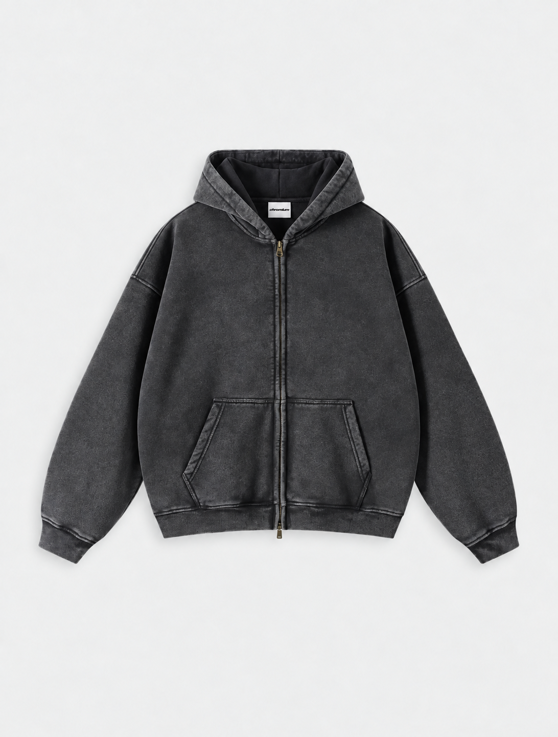 Washed Distressed Fleece Zip-Up Jacket